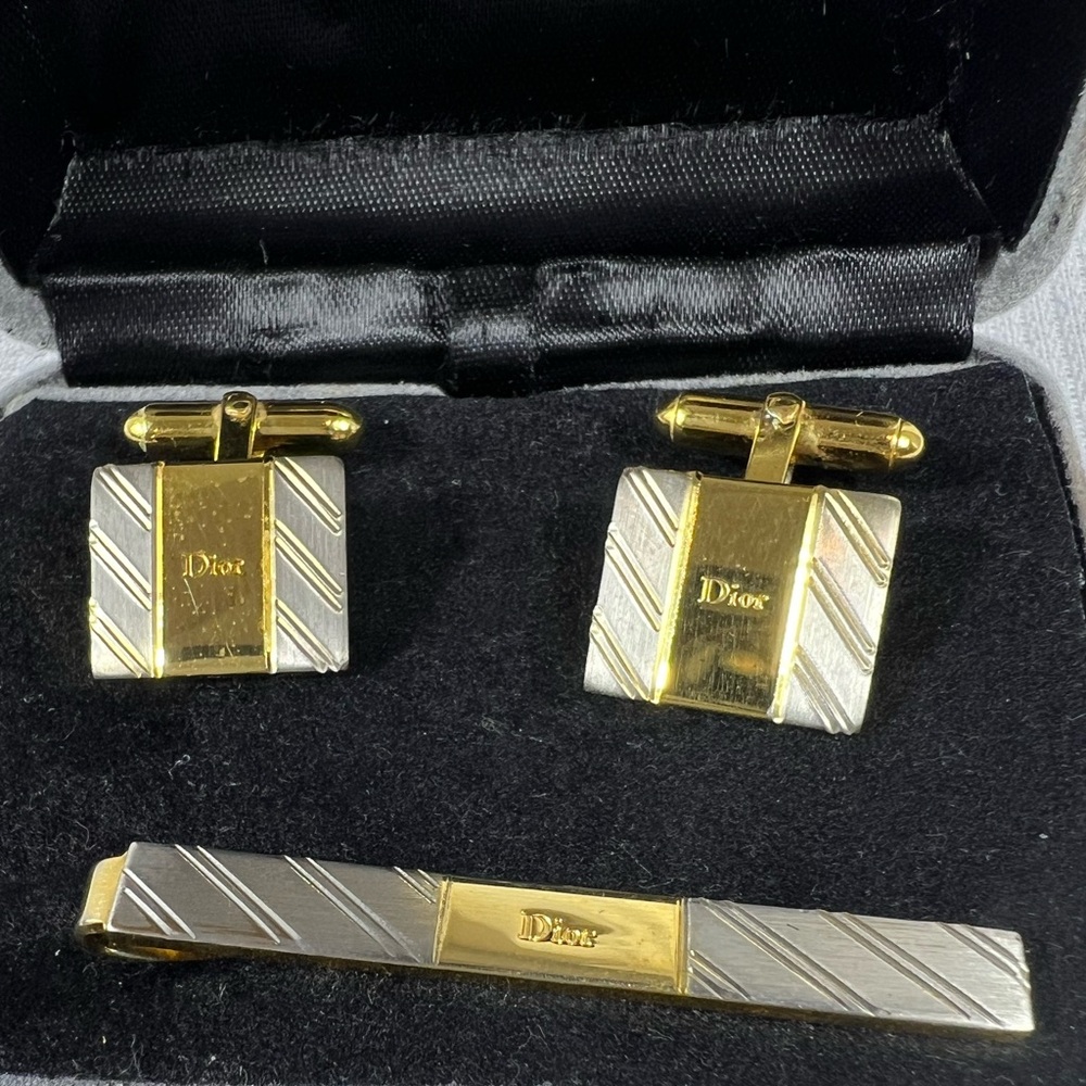 Dior Gold and Silver Cufflinks and Tie Clip Set - Picture 4 of 5